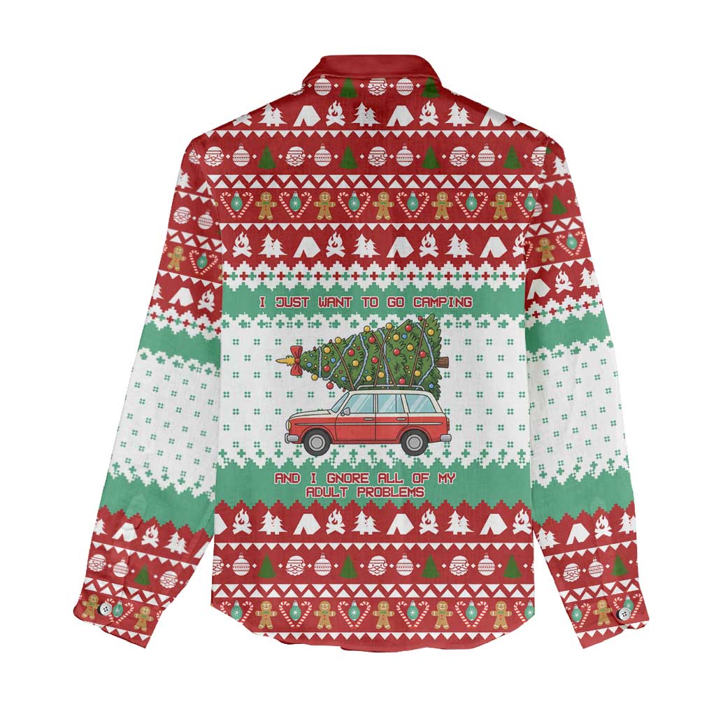 I Just Want To Camping Christmas Women Casual Shirt Xmas Holiday Patterns - Wonder Print Shop