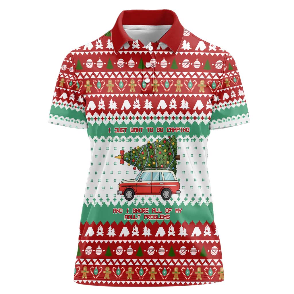 I Just Want To Camping Christmas Women Polo Shirt Xmas Holiday Patterns - Wonder Print Shop