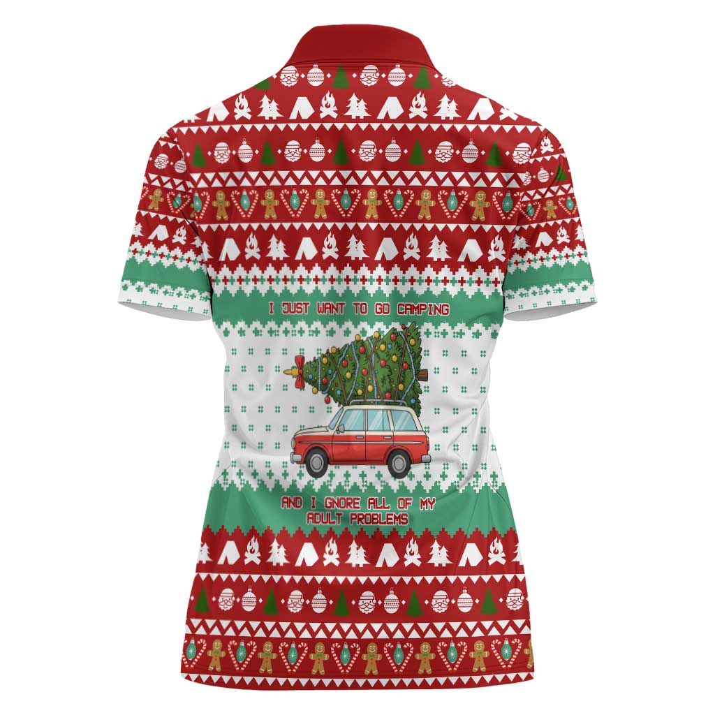 I Just Want To Camping Christmas Women Polo Shirt Xmas Holiday Patterns - Wonder Print Shop