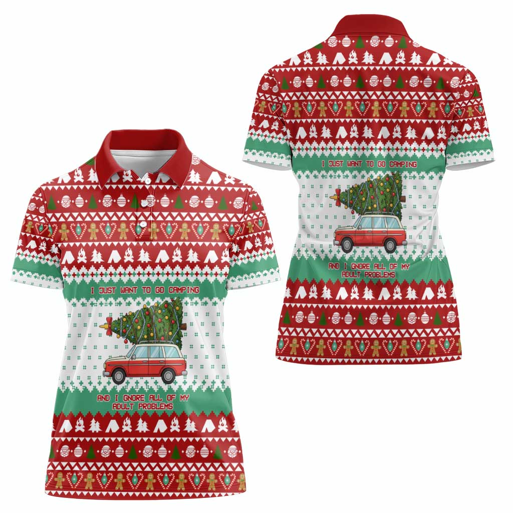 I Just Want To Camping Christmas Women Polo Shirt Xmas Holiday Patterns - Wonder Print Shop