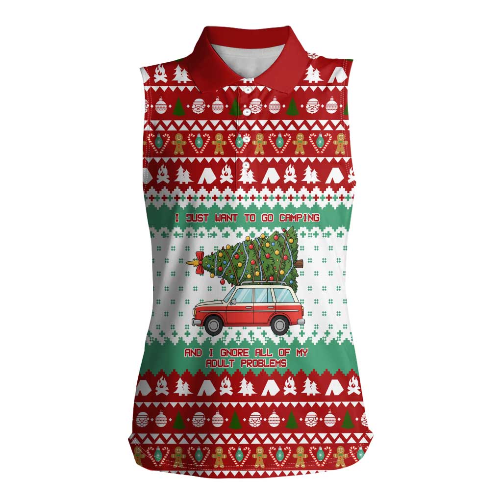 I Just Want To Camping Christmas Women Sleeveless Polo Shirt Xmas Holiday Patterns - Wonder Print Shop