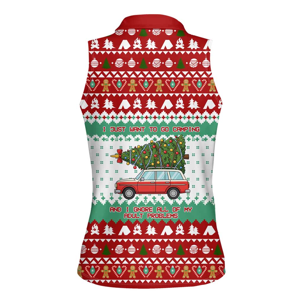 I Just Want To Camping Christmas Women Sleeveless Polo Shirt Xmas Holiday Patterns - Wonder Print Shop
