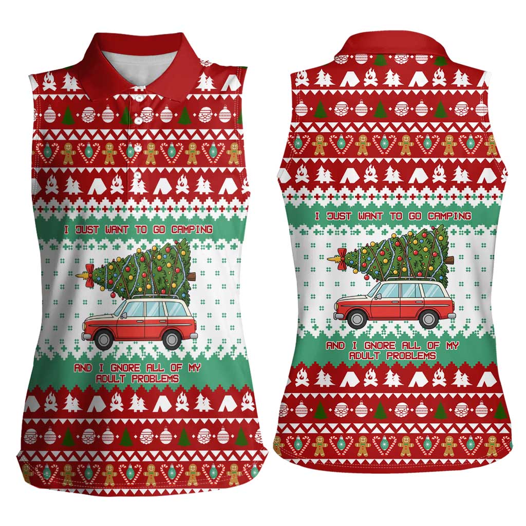 I Just Want To Camping Christmas Women Sleeveless Polo Shirt Xmas Holiday Patterns - Wonder Print Shop