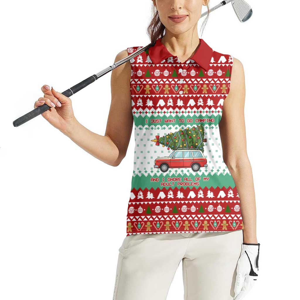 I Just Want To Camping Christmas Women Sleeveless Polo Shirt Xmas Holiday Patterns - Wonder Print Shop