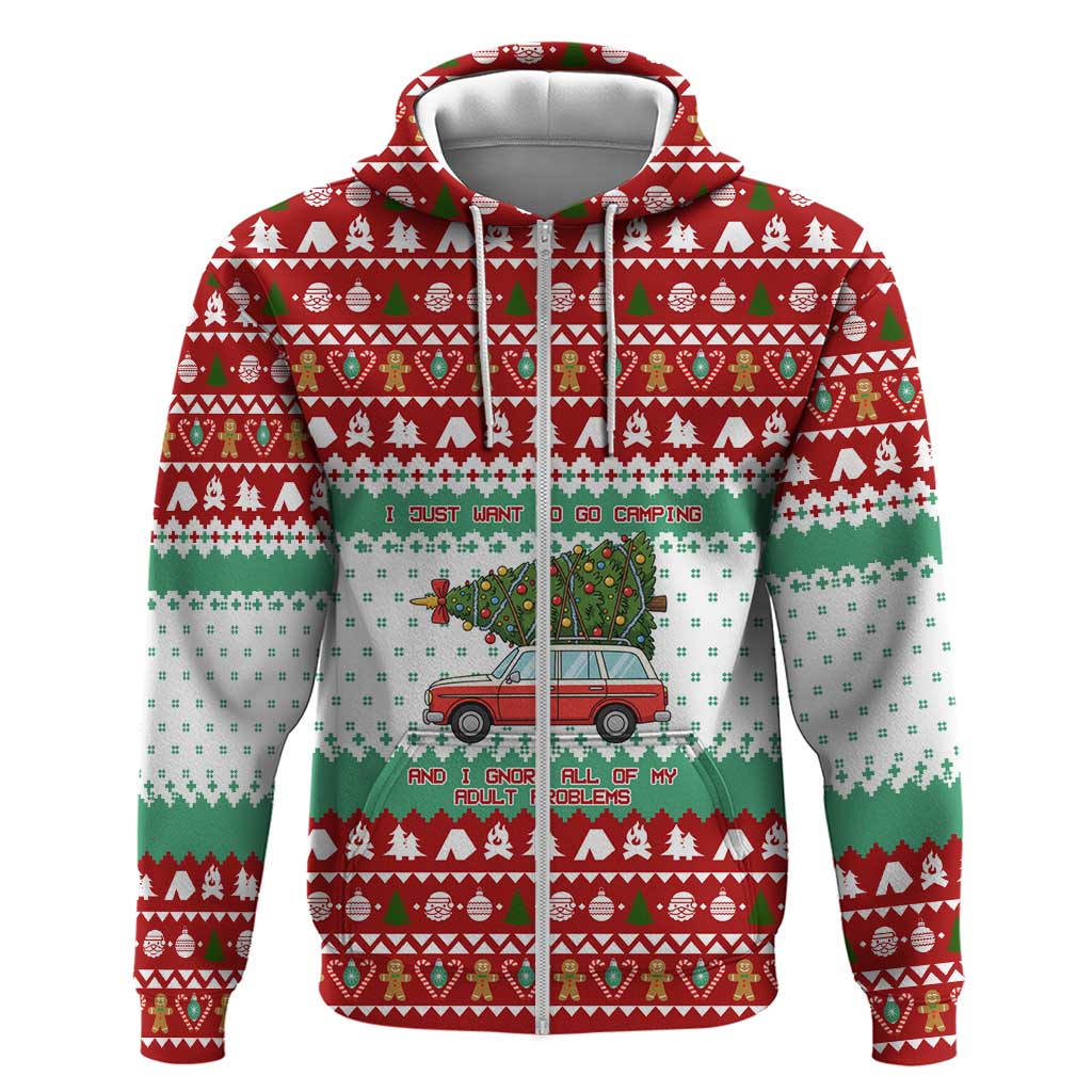 I Just Want To Camping Christmas Zip Hoodie Xmas Holiday Patterns - Wonder Print Shop