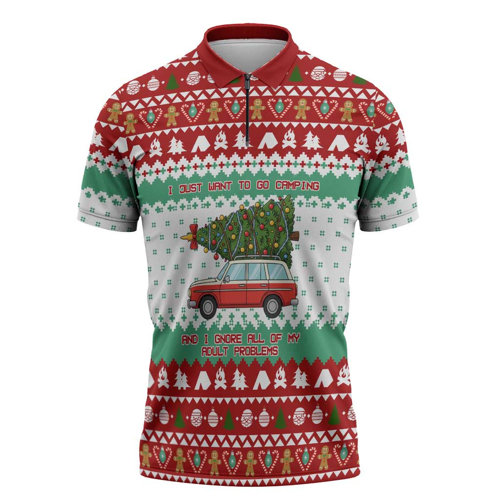 I Just Want To Camping Christmas Zipper Polo Shirt Xmas Holiday Patterns - Wonder Print Shop