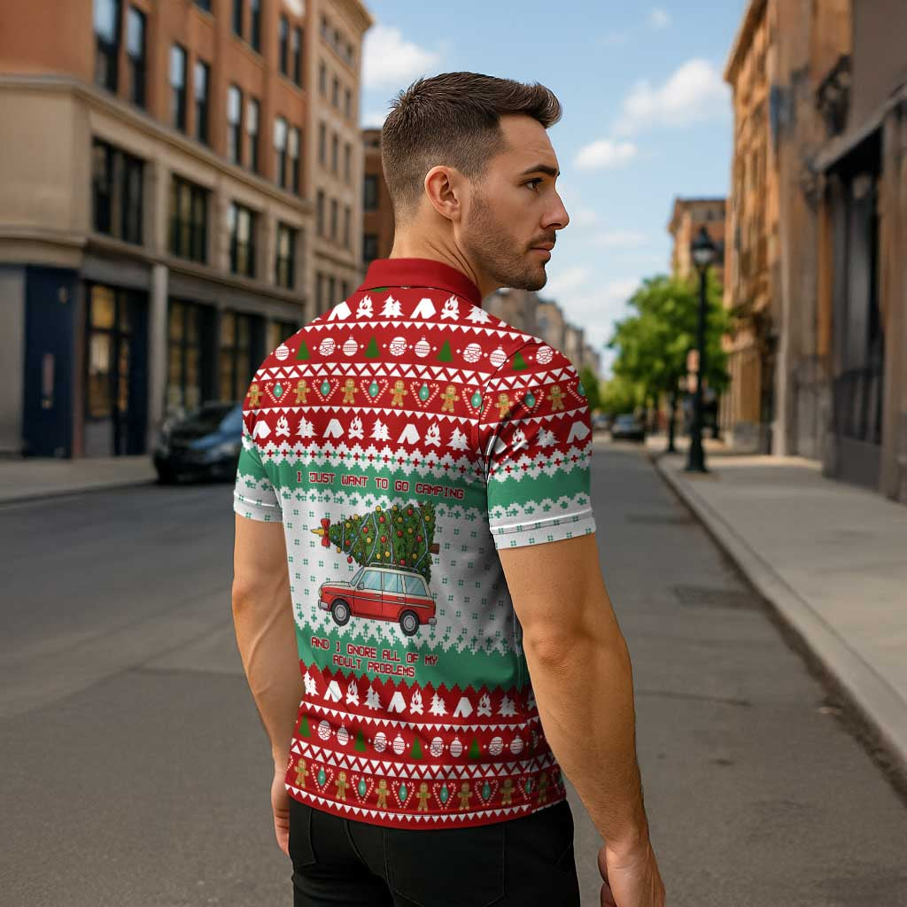 I Just Want To Camping Christmas Zipper Polo Shirt Xmas Holiday Patterns - Wonder Print Shop