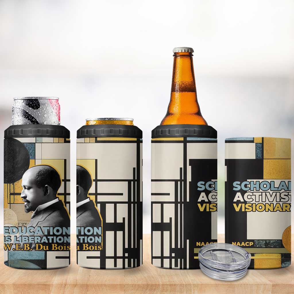 W.E.B. Du Bois Education is Liberation 4 in 1 Can Cooler Tumbler Scholar, Activist, Visionary Tribute Design - Wonder Print Shop
