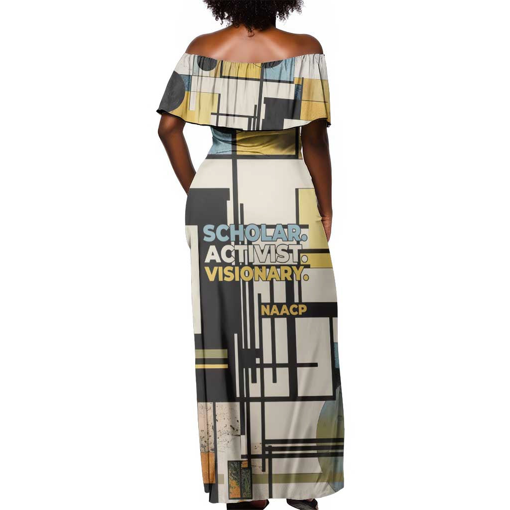 W.E.B. Du Bois Education is Liberation Off Shoulder Maxi Dress Scholar, Activist, Visionary Tribute Design - Wonder Print Shop