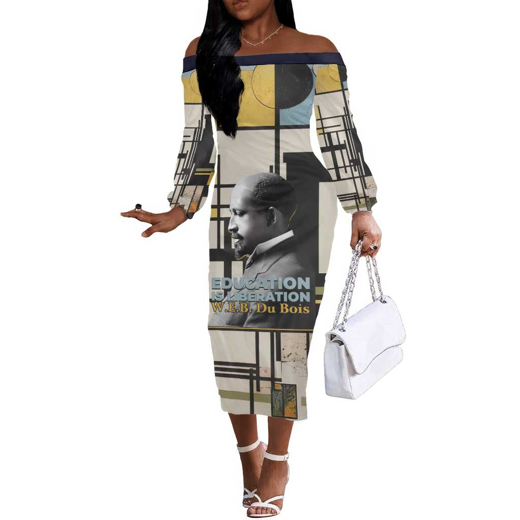 W.E.B. Du Bois Education is Liberation Off The Shoulder Long Sleeve Dress Scholar, Activist, Visionary Tribute Design - Wonder Print Shop