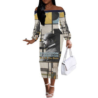 W.E.B. Du Bois Education is Liberation Off The Shoulder Long Sleeve Dress Scholar, Activist, Visionary Tribute Design - Wonder Print Shop