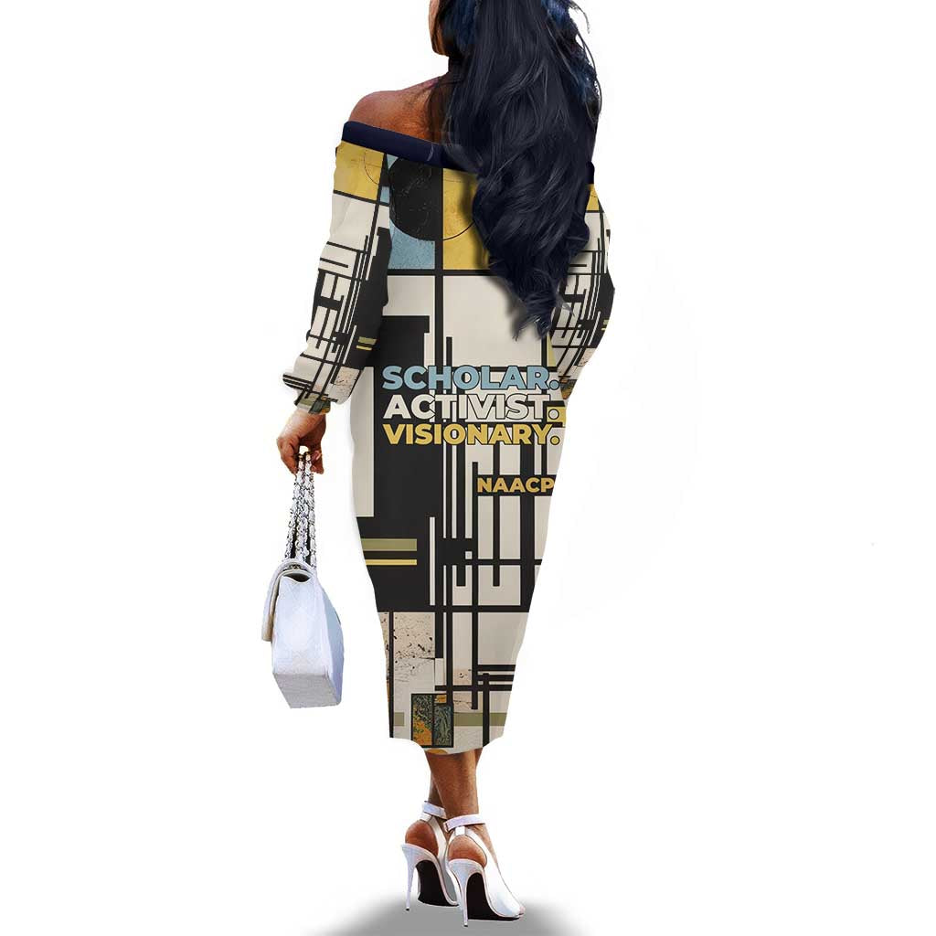 W.E.B. Du Bois Education is Liberation Off The Shoulder Long Sleeve Dress Scholar, Activist, Visionary Tribute Design - Wonder Print Shop