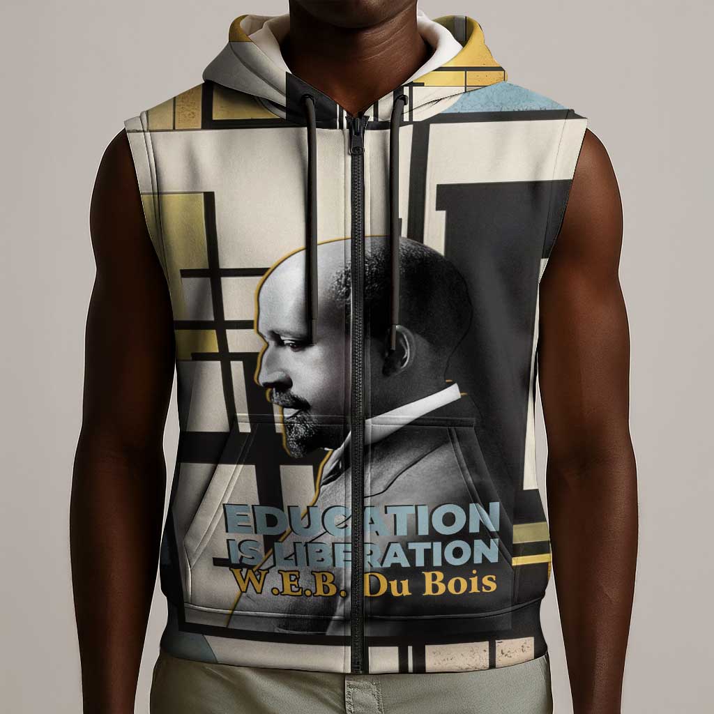 W.E.B. Du Bois Education is Liberation Sleeveless Zip Hoodie Scholar, Activist, Visionary Tribute Design - Wonder Print Shop