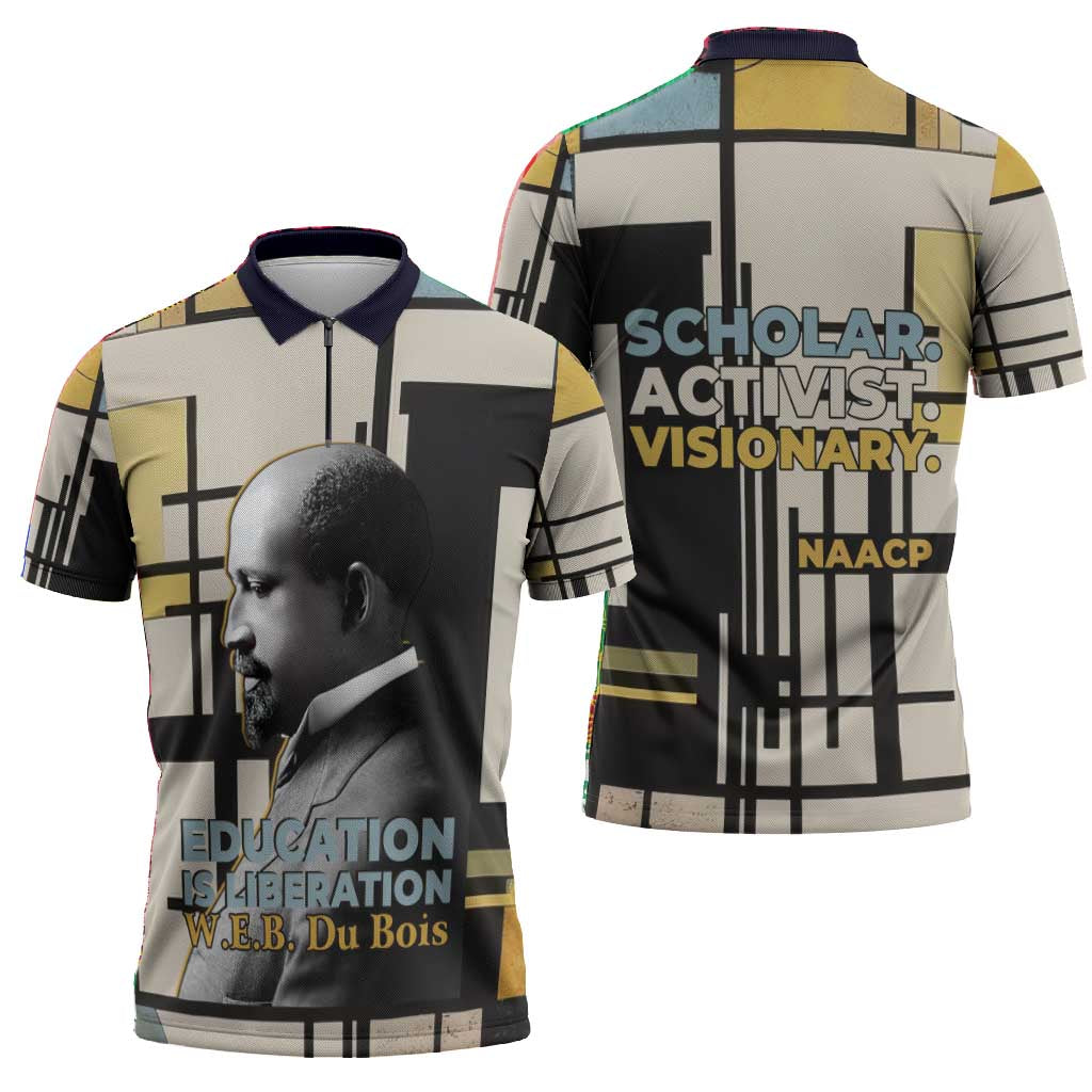 W.E.B. Du Bois Education is Liberation Zipper Polo Shirt Scholar, Activist, Visionary Tribute Design - Wonder Print Shop