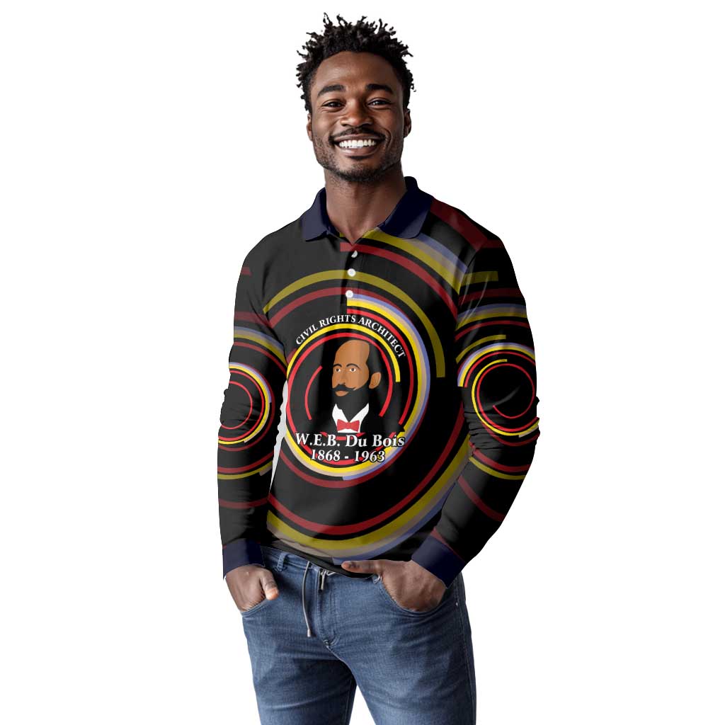 W.E.B. Du Bois Civil Rights Architect Long Sleeve Polo Shirt Niagara Movement - NAACP Tribute Design - Wonder Print Shop
