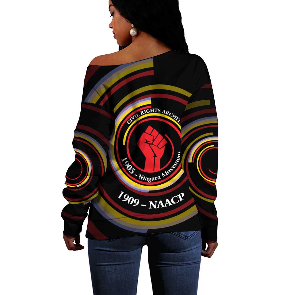 W.E.B. Du Bois Civil Rights Architect Off Shoulder Sweater Niagara Movement - NAACP Tribute Design - Wonder Print Shop