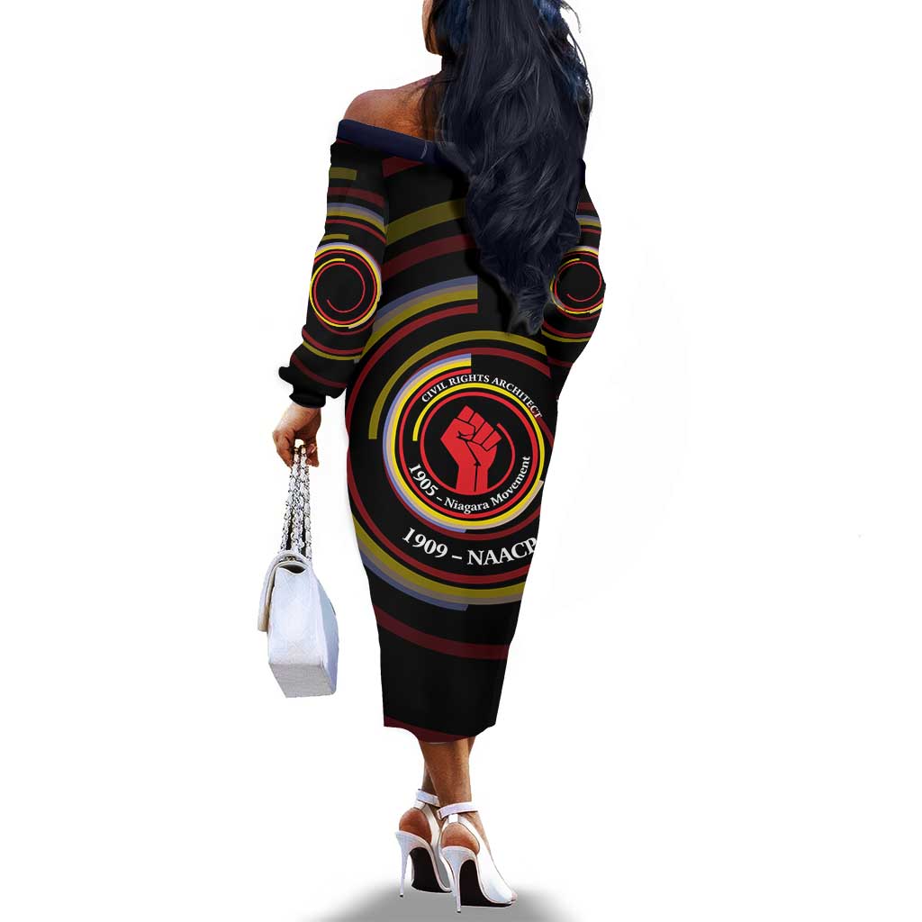 W.E.B. Du Bois Civil Rights Architect Off The Shoulder Long Sleeve Dress Niagara Movement - NAACP Tribute Design - Wonder Print Shop