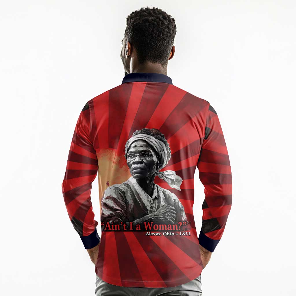 Sojourner Truth Long Sleeve Polo Shirt Ain’t I a Woman - Akron 1851 Speech Tribute Design - Wonder Print Shop