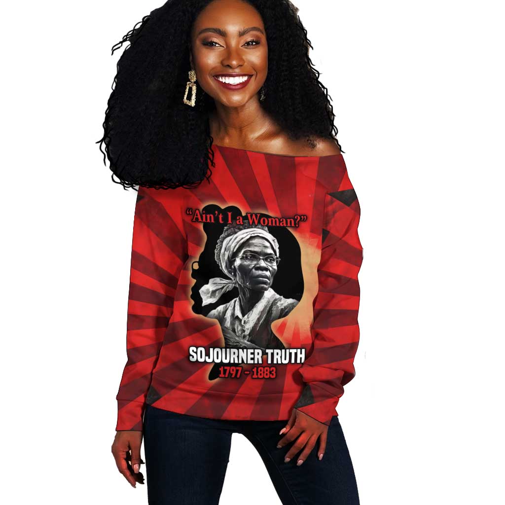 Sojourner Truth Off Shoulder Sweater Ain’t I a Woman - Akron 1851 Speech Tribute Design - Wonder Print Shop