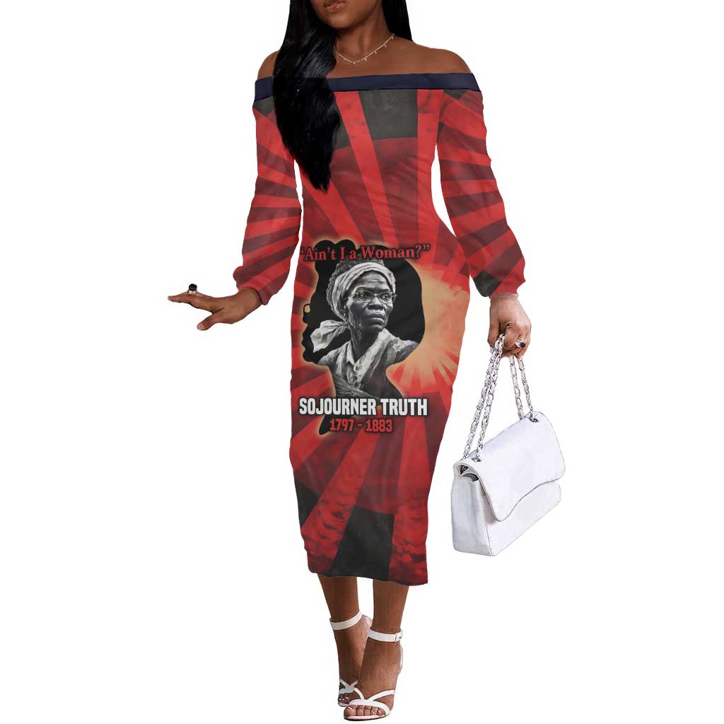 Sojourner Truth Off The Shoulder Long Sleeve Dress Ain’t I a Woman - Akron 1851 Speech Tribute Design - Wonder Print Shop