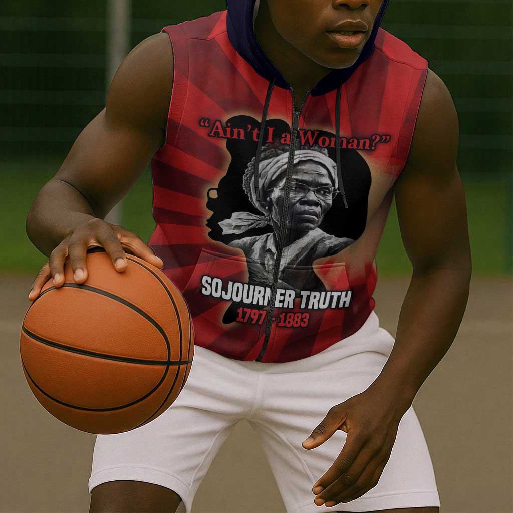 Sojourner Truth Sleeveless Zip Hoodie Ain’t I a Woman - Akron 1851 Speech Tribute Design - Wonder Print Shop