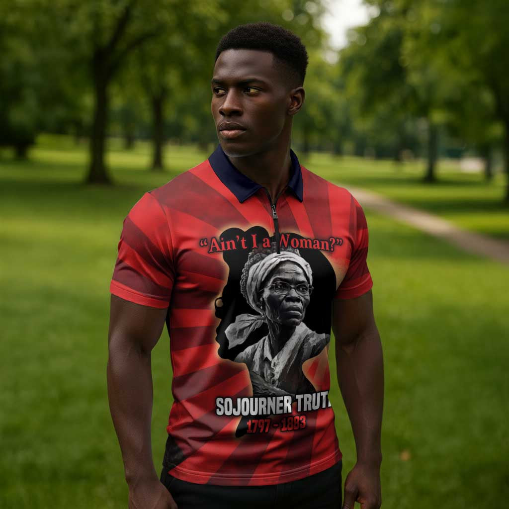 Sojourner Truth Zipper Polo Shirt Ain’t I a Woman - Akron 1851 Speech Tribute Design - Wonder Print Shop