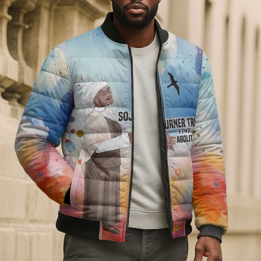 Sojourner Truth Bomber Puffer Jacket I Sell the Shadow - Abolitionist Legacy Watercolor Design - Wonder Print Shop