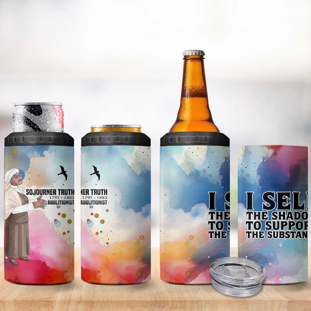 Sojourner Truth 4 in 1 Can Cooler Tumbler I Sell the Shadow - Abolitionist Legacy Watercolor Design - Wonder Print Shop