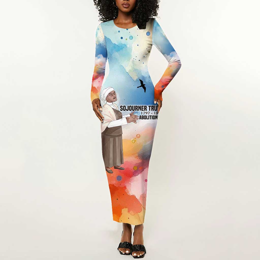 Sojourner Truth Long Sleeve Bodycon Dress I Sell the Shadow - Abolitionist Legacy Watercolor Design - Wonder Print Shop