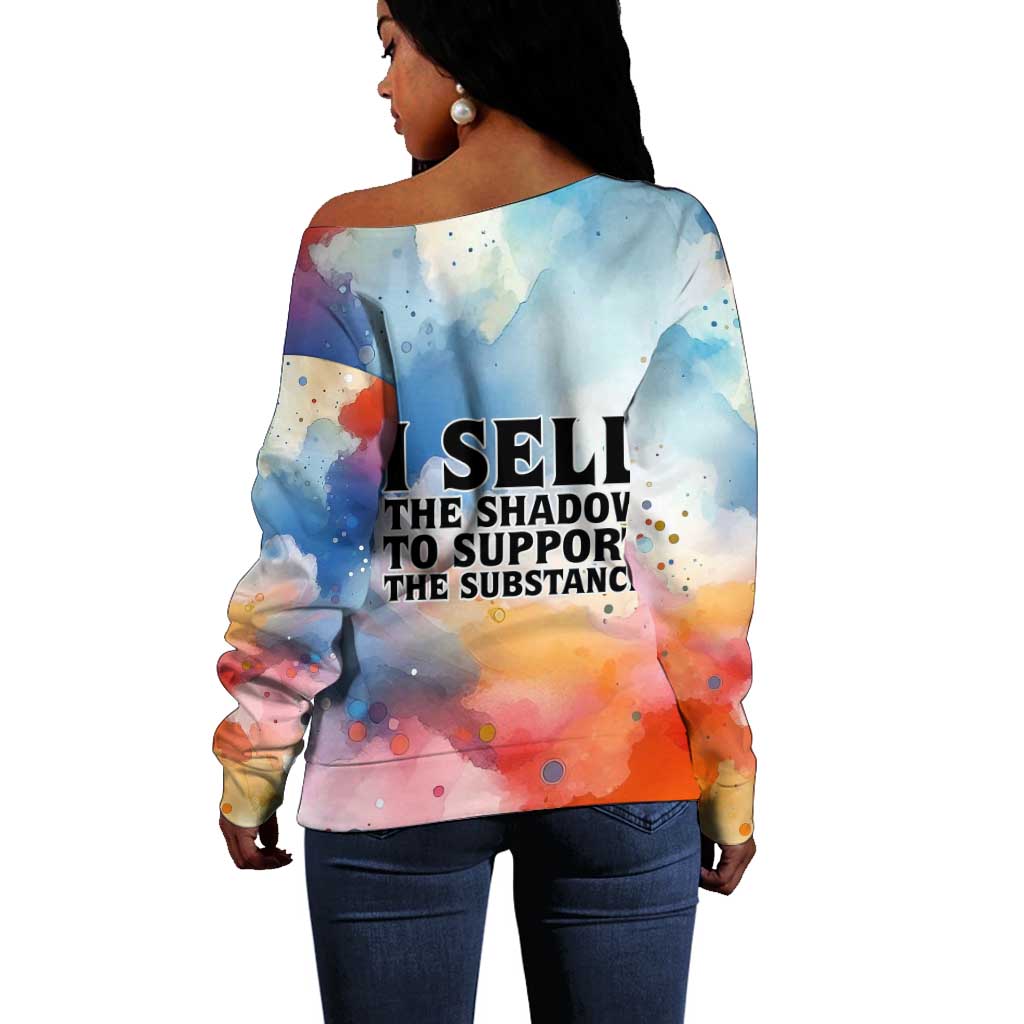 Sojourner Truth Off Shoulder Sweater I Sell the Shadow - Abolitionist Legacy Watercolor Design - Wonder Print Shop