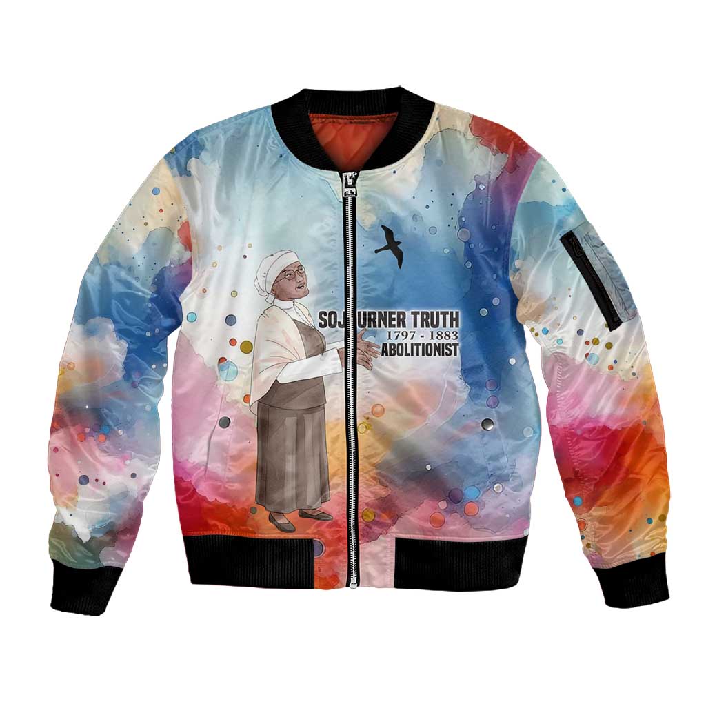 Sojourner Truth Sleeve Zip Bomber Jacket I Sell the Shadow - Abolitionist Legacy Watercolor Design - Wonder Print Shop