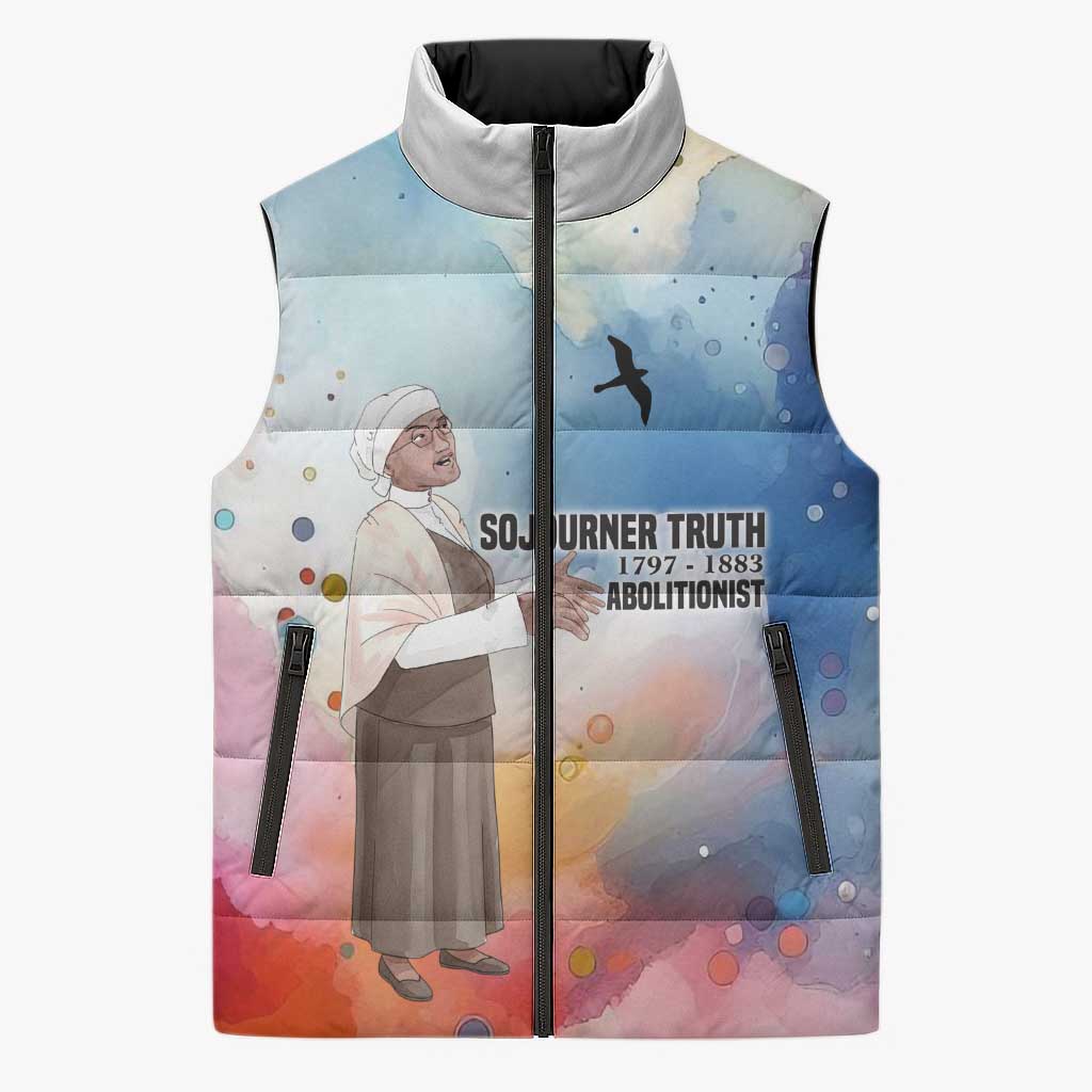 Sojourner Truth Sleeveless Puffer Jacket I Sell the Shadow - Abolitionist Legacy Watercolor Design - Wonder Print Shop
