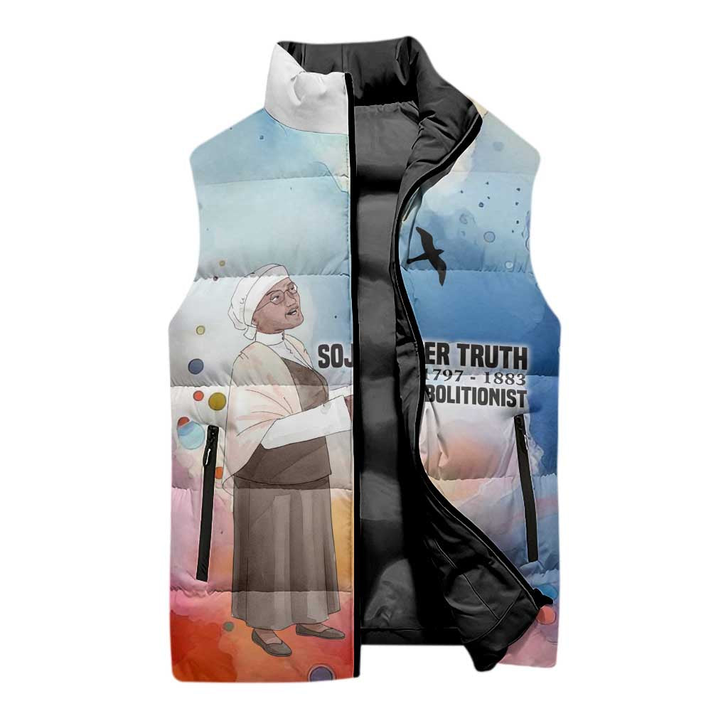 Sojourner Truth Sleeveless Puffer Jacket I Sell the Shadow - Abolitionist Legacy Watercolor Design - Wonder Print Shop