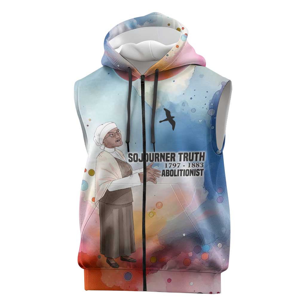Sojourner Truth Sleeveless Zip Hoodie I Sell the Shadow - Abolitionist Legacy Watercolor Design - Wonder Print Shop