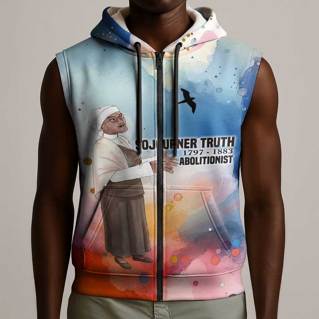 Sojourner Truth Sleeveless Zip Hoodie I Sell the Shadow - Abolitionist Legacy Watercolor Design - Wonder Print Shop