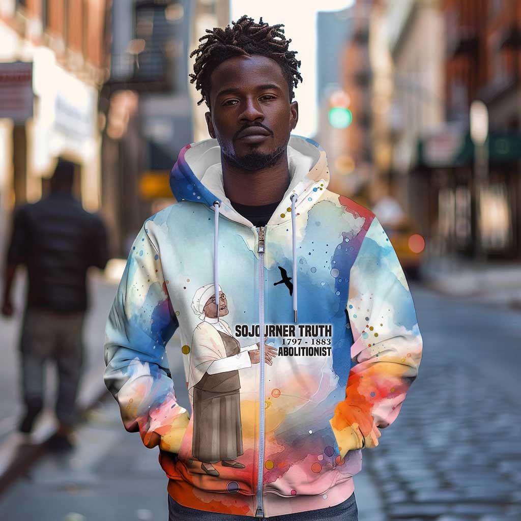 Sojourner Truth Zip Hoodie I Sell the Shadow - Abolitionist Legacy Watercolor Design - Wonder Print Shop
