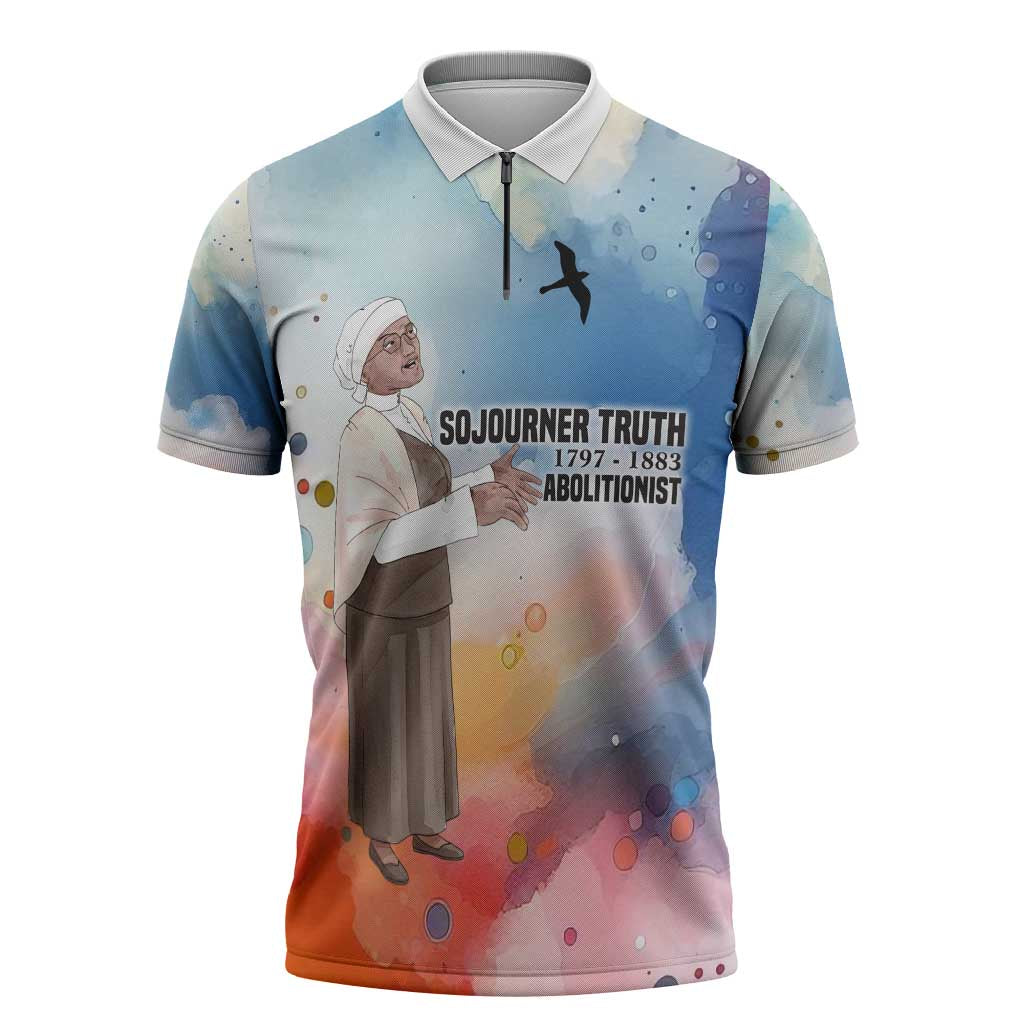 Sojourner Truth Zipper Polo Shirt I Sell the Shadow - Abolitionist Legacy Watercolor Design - Wonder Print Shop