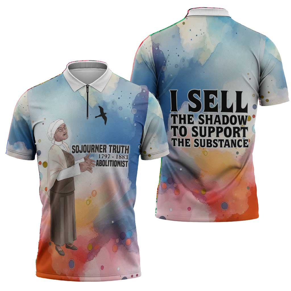 Sojourner Truth Zipper Polo Shirt I Sell the Shadow - Abolitionist Legacy Watercolor Design - Wonder Print Shop