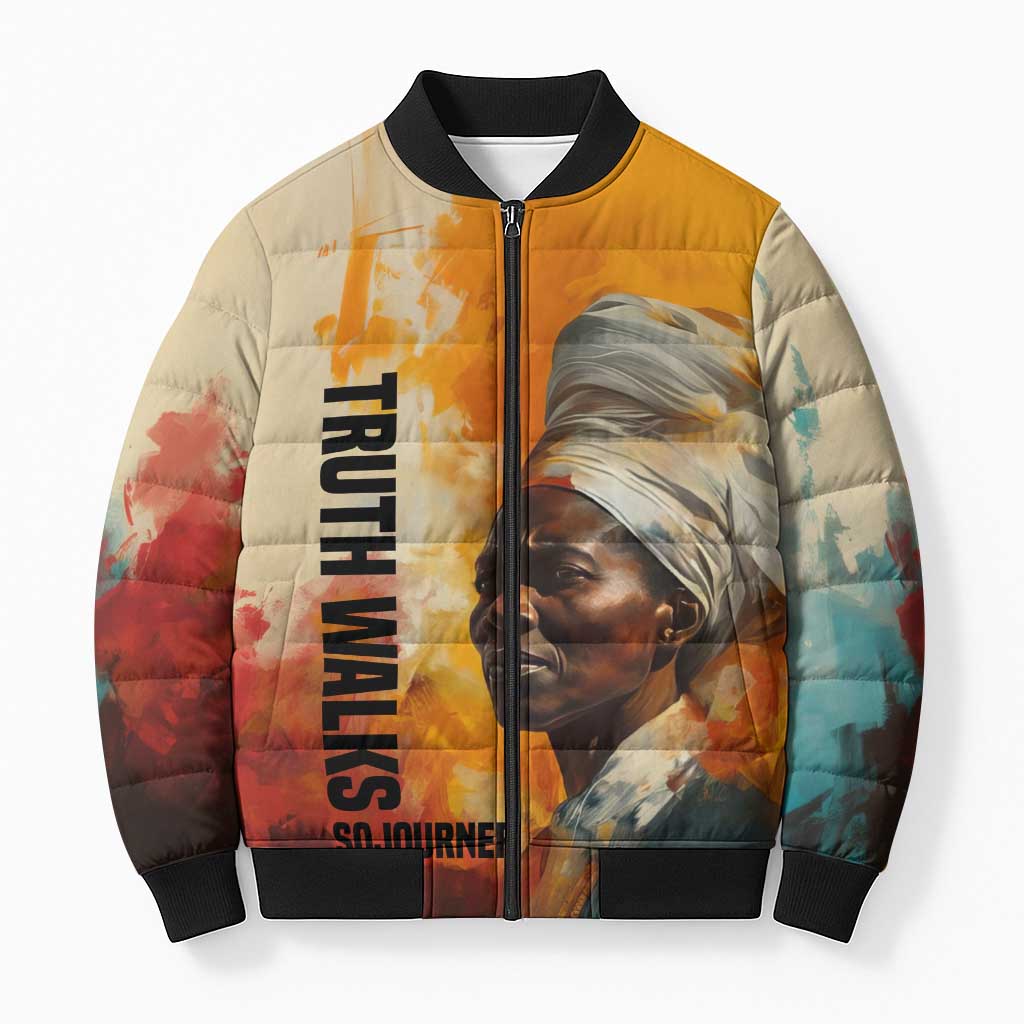 Sojourner Truth Bomber Puffer Jacket Truth Walks - Bold Portrait and Empowerment Design - Wonder Print Shop