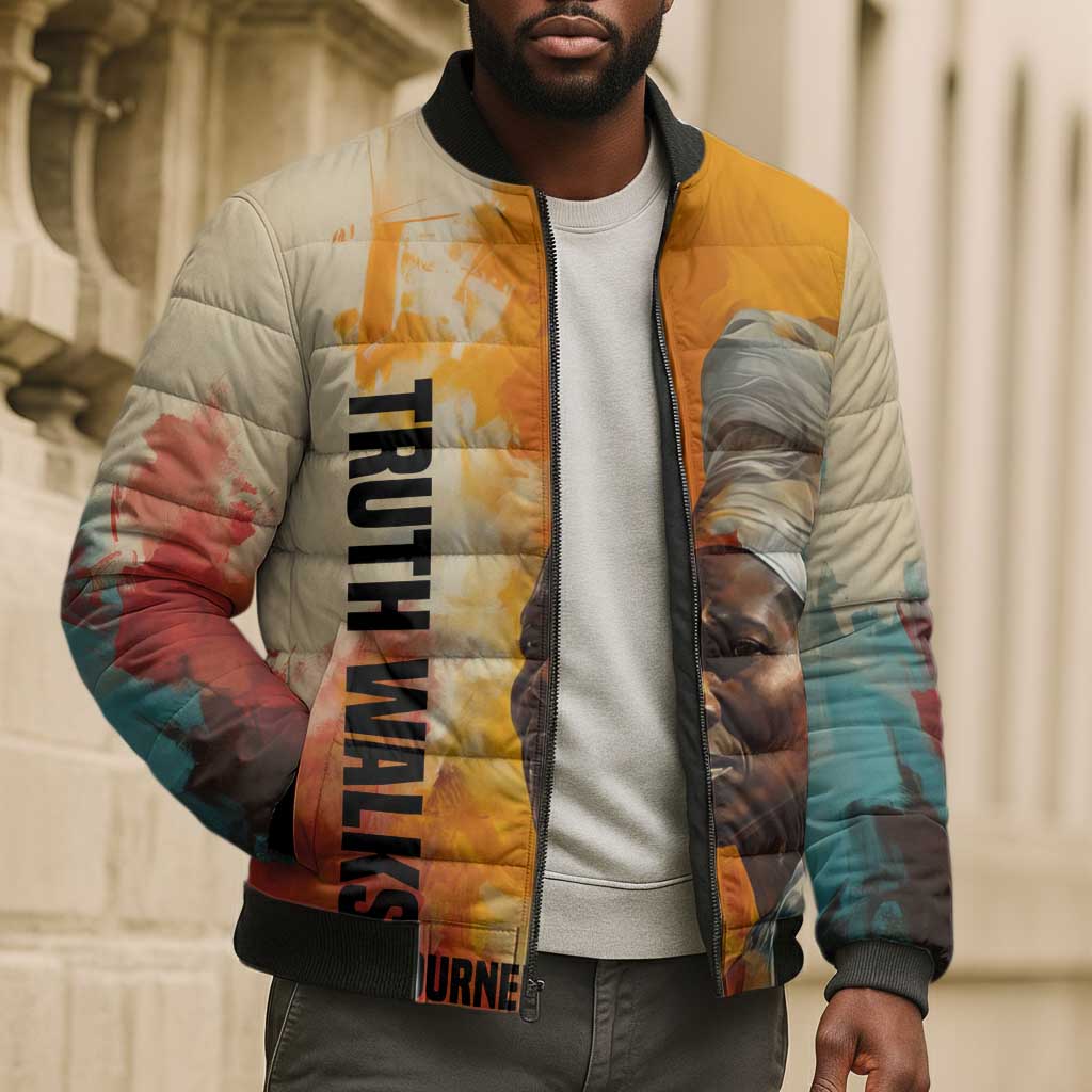 Sojourner Truth Bomber Puffer Jacket Truth Walks - Bold Portrait and Empowerment Design - Wonder Print Shop