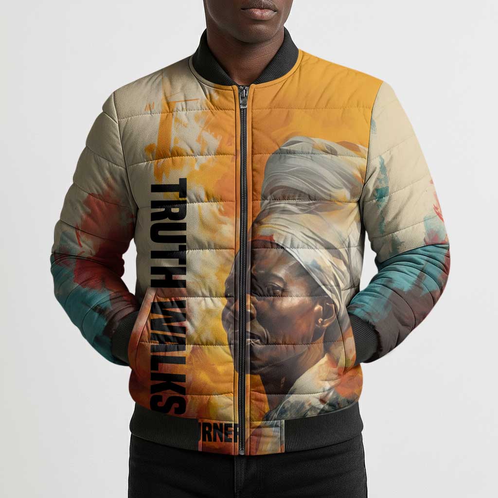 Sojourner Truth Bomber Puffer Jacket Truth Walks - Bold Portrait and Empowerment Design - Wonder Print Shop