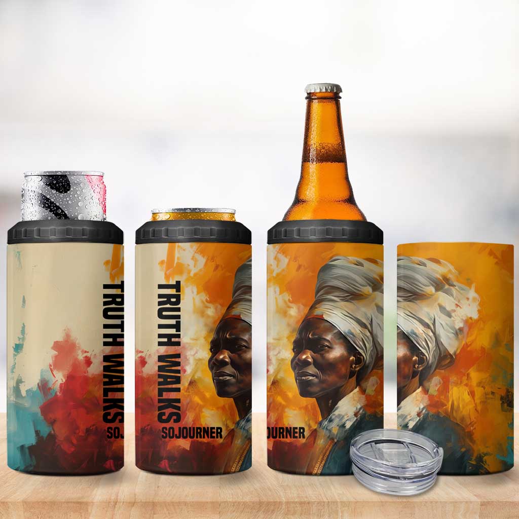 Sojourner Truth 4 in 1 Can Cooler Tumbler Truth Walks - Bold Portrait and Empowerment Design - Wonder Print Shop