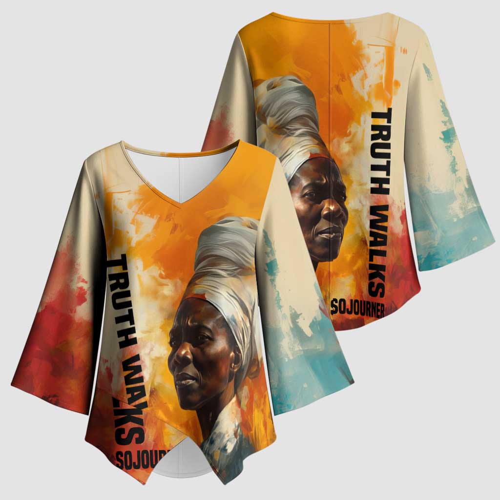 Sojourner Truth Kimono Sleeve Blouse Truth Walks - Bold Portrait and Empowerment Design - Wonder Print Shop