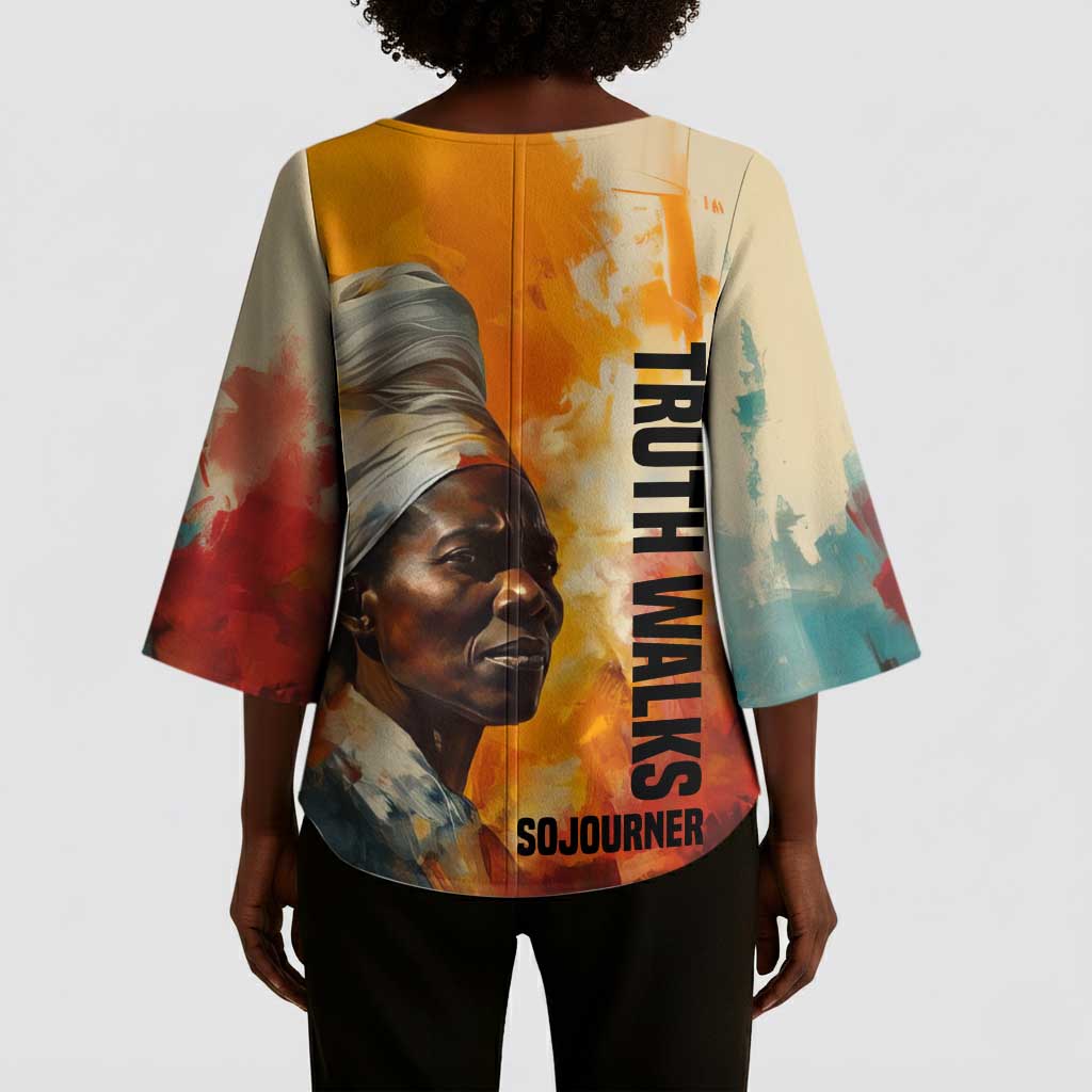 Sojourner Truth Kimono Sleeve Blouse Truth Walks - Bold Portrait and Empowerment Design - Wonder Print Shop