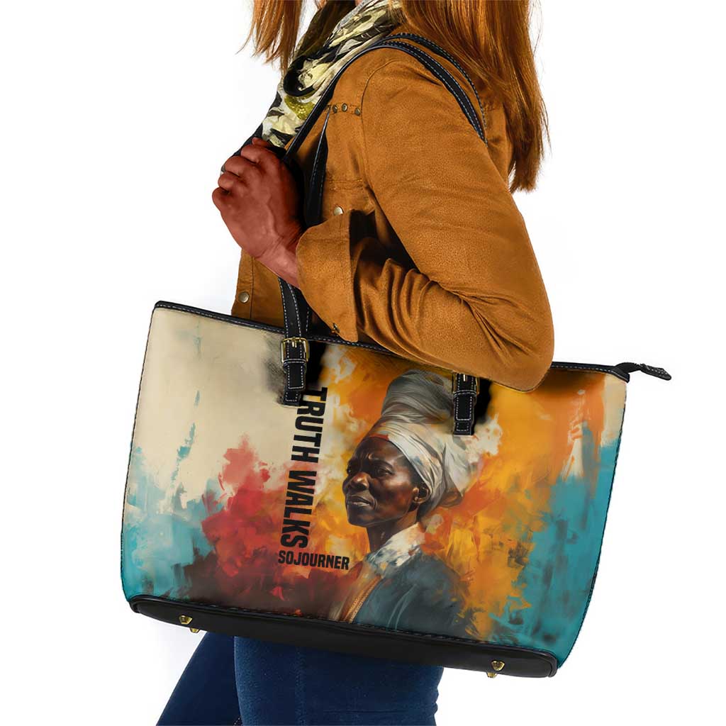 Sojourner Truth Leather Tote Bag Truth Walks - Bold Portrait and Empowerment Design - Wonder Print Shop