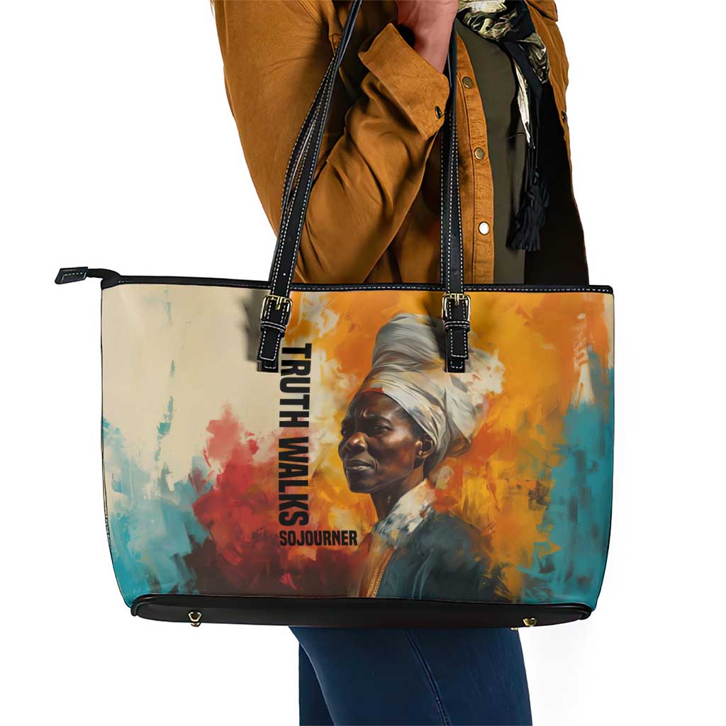 Sojourner Truth Leather Tote Bag Truth Walks - Bold Portrait and Empowerment Design - Wonder Print Shop