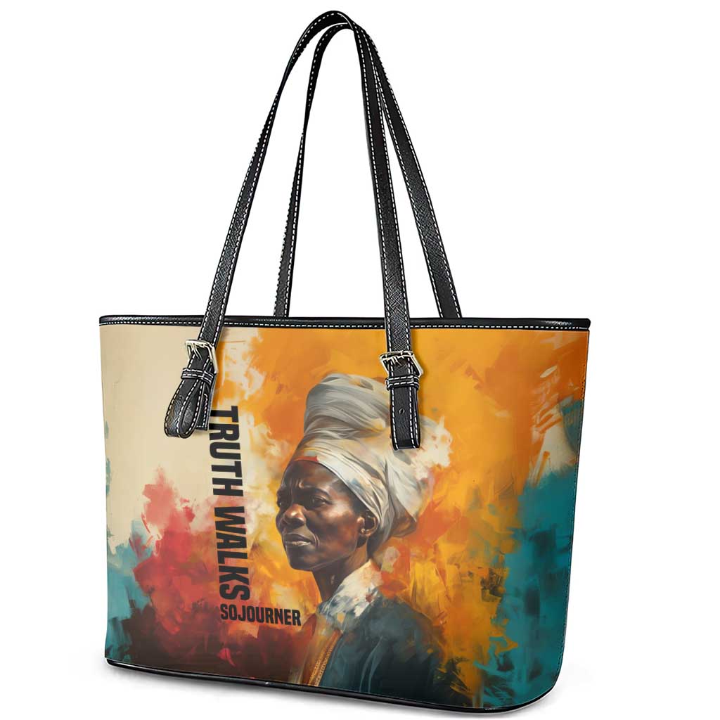 Sojourner Truth Leather Tote Bag Truth Walks - Bold Portrait and Empowerment Design - Wonder Print Shop