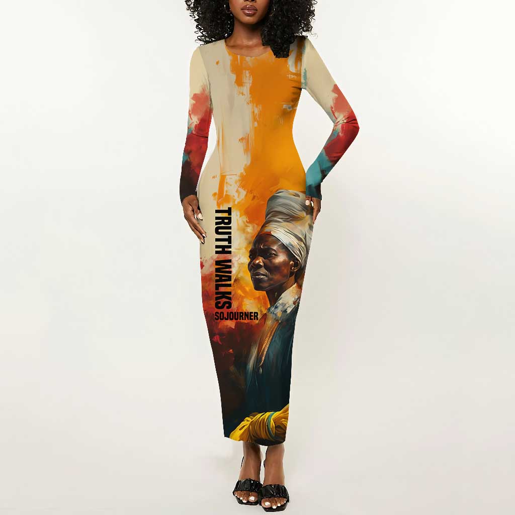 Sojourner Truth Long Sleeve Bodycon Dress Truth Walks - Bold Portrait and Empowerment Design - Wonder Print Shop