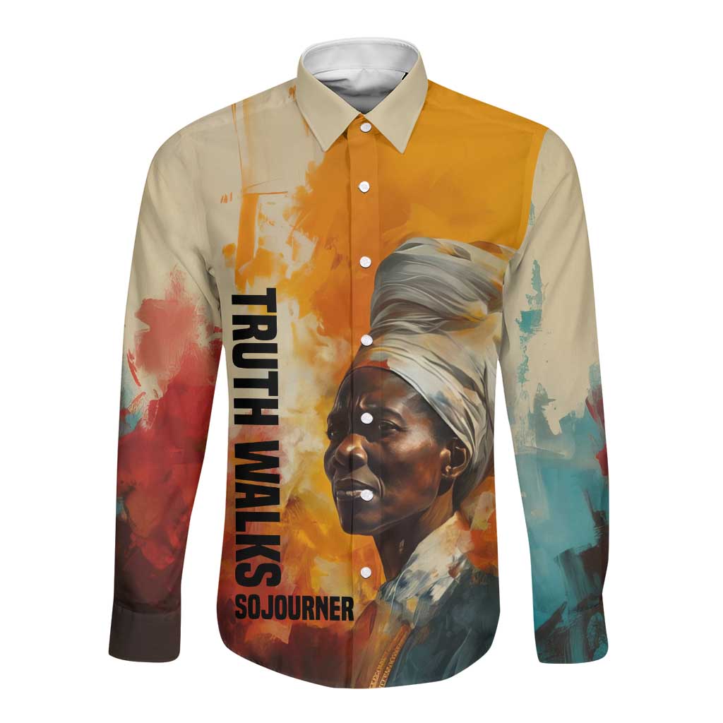 Sojourner Truth Long Sleeve Button Shirt Truth Walks - Bold Portrait and Empowerment Design - Wonder Print Shop