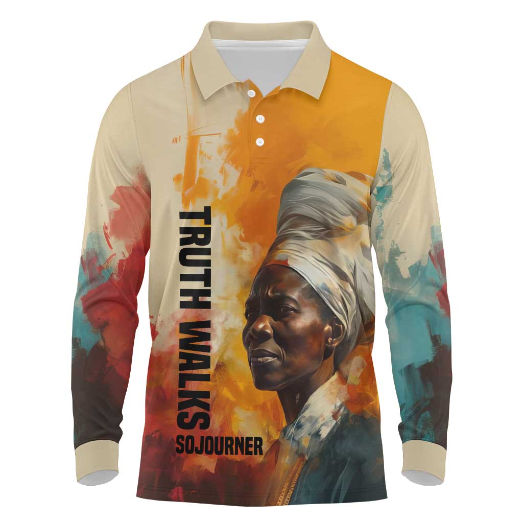 Sojourner Truth Long Sleeve Polo Shirt Truth Walks - Bold Portrait and Empowerment Design - Wonder Print Shop